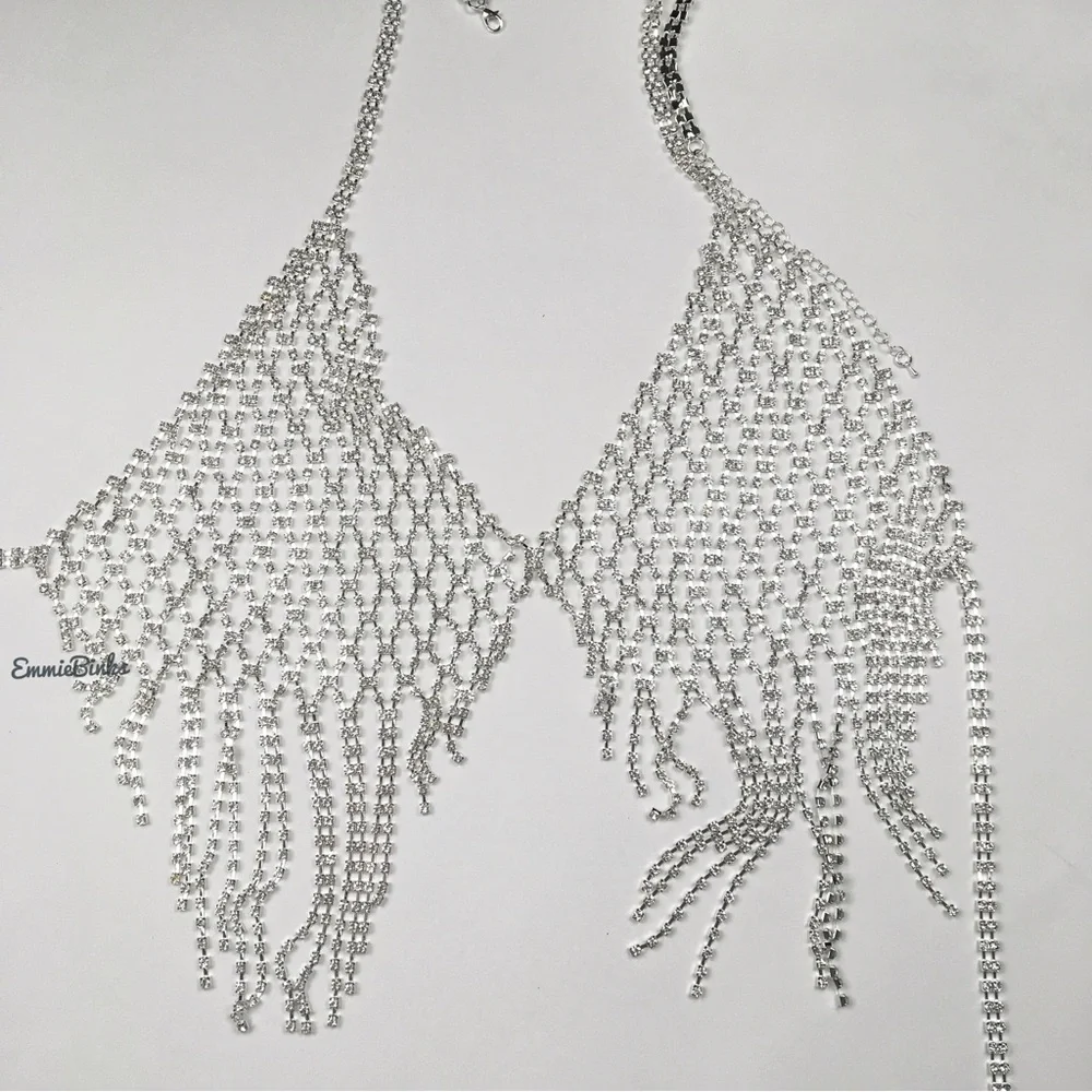 New Rhinestone Bra Top Body Chain Bikini Accent - Picture 4 of 16